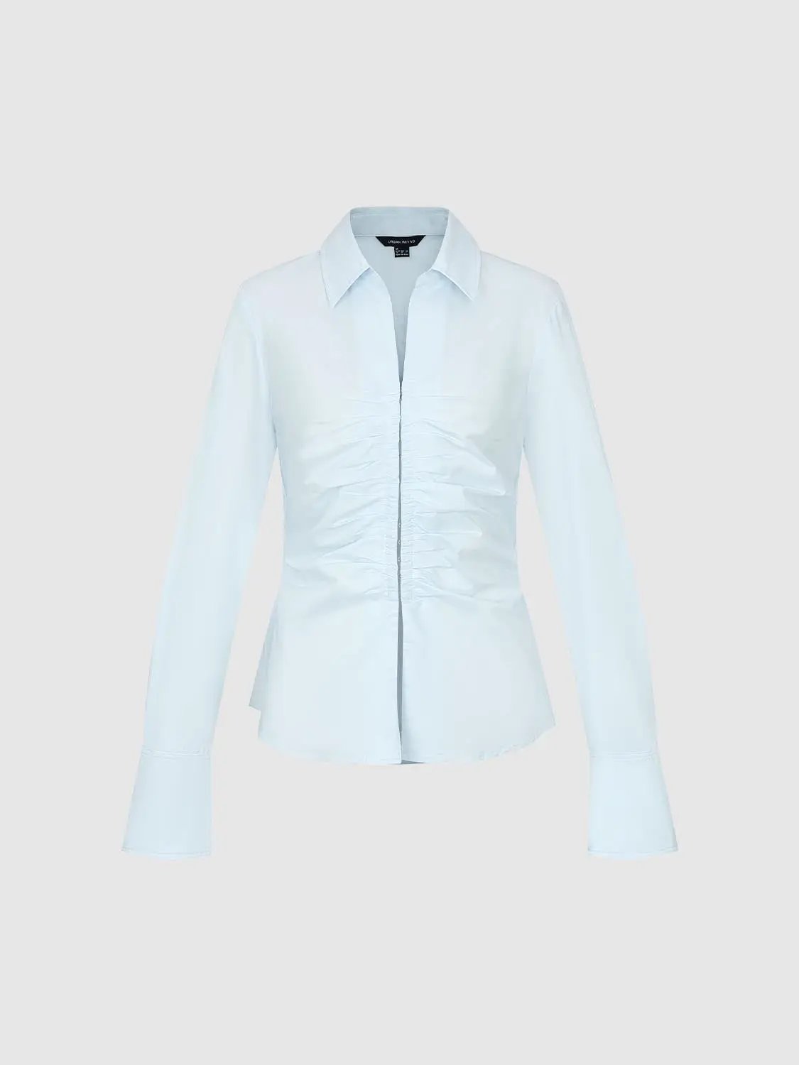 Ruched Front Long Sleeve Cotton Blend Shirt