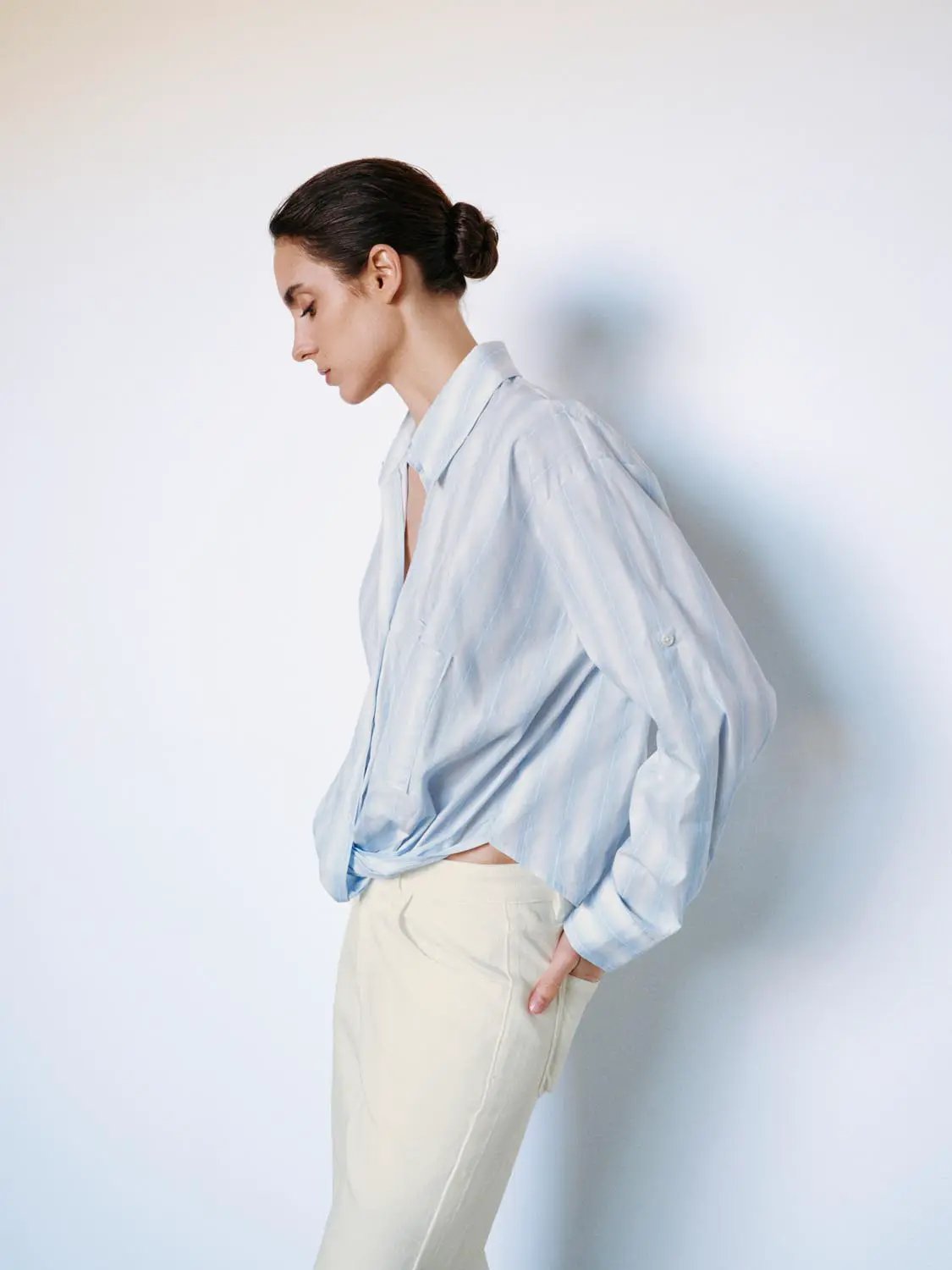 Oversized Twisted Striped Long Sleeve Cotton Shirt