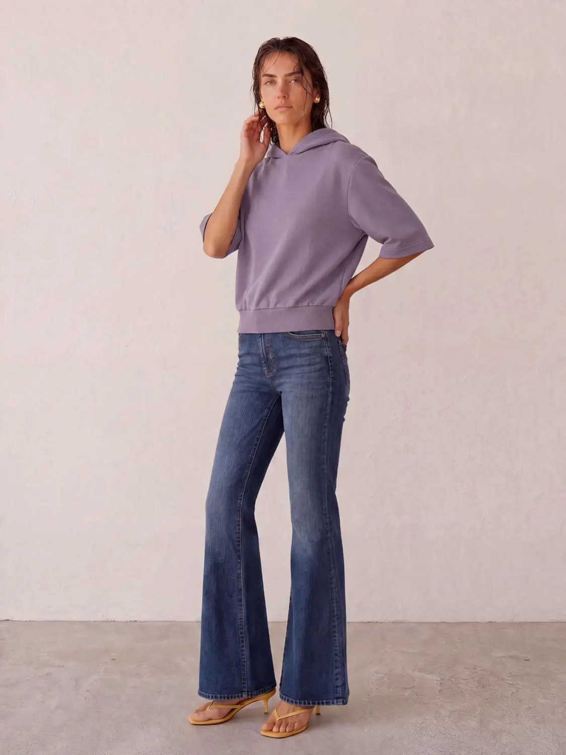 Hooded Half Sleeve Slight Stretch Cotton T-Shirt