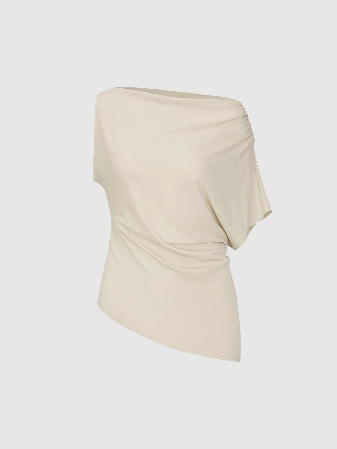 Ruched Asymmetric Hem One-Shoulder Short Sleeve T-Shirt