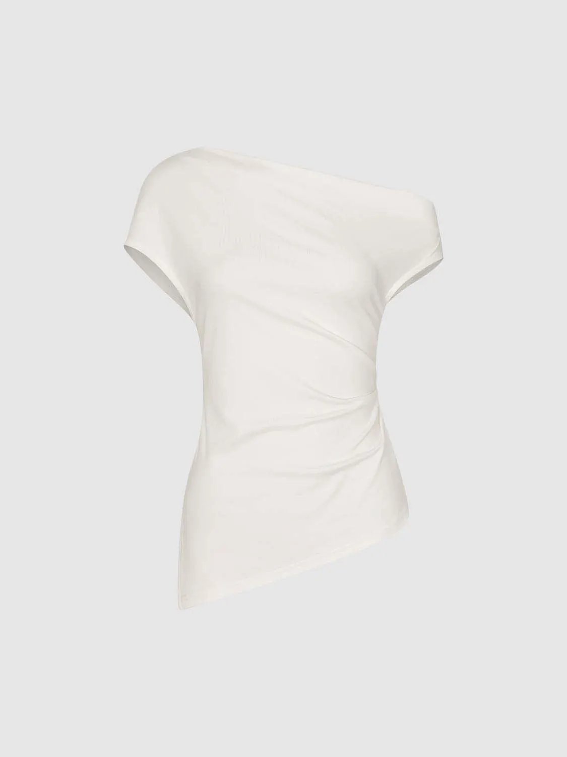 One Shoulder Ruched Asymmetric Hem Slim Top