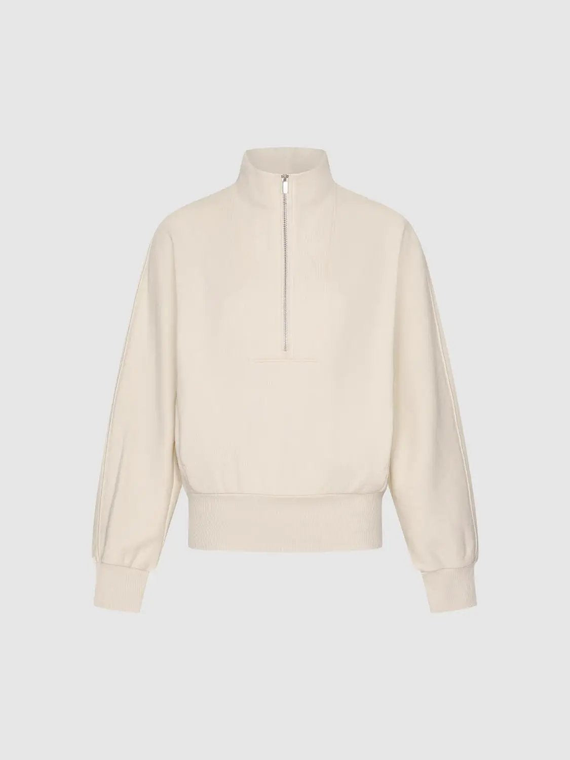 Half-Zip Ribbed Hem Cotton Long Sleeve Sweatshirt
