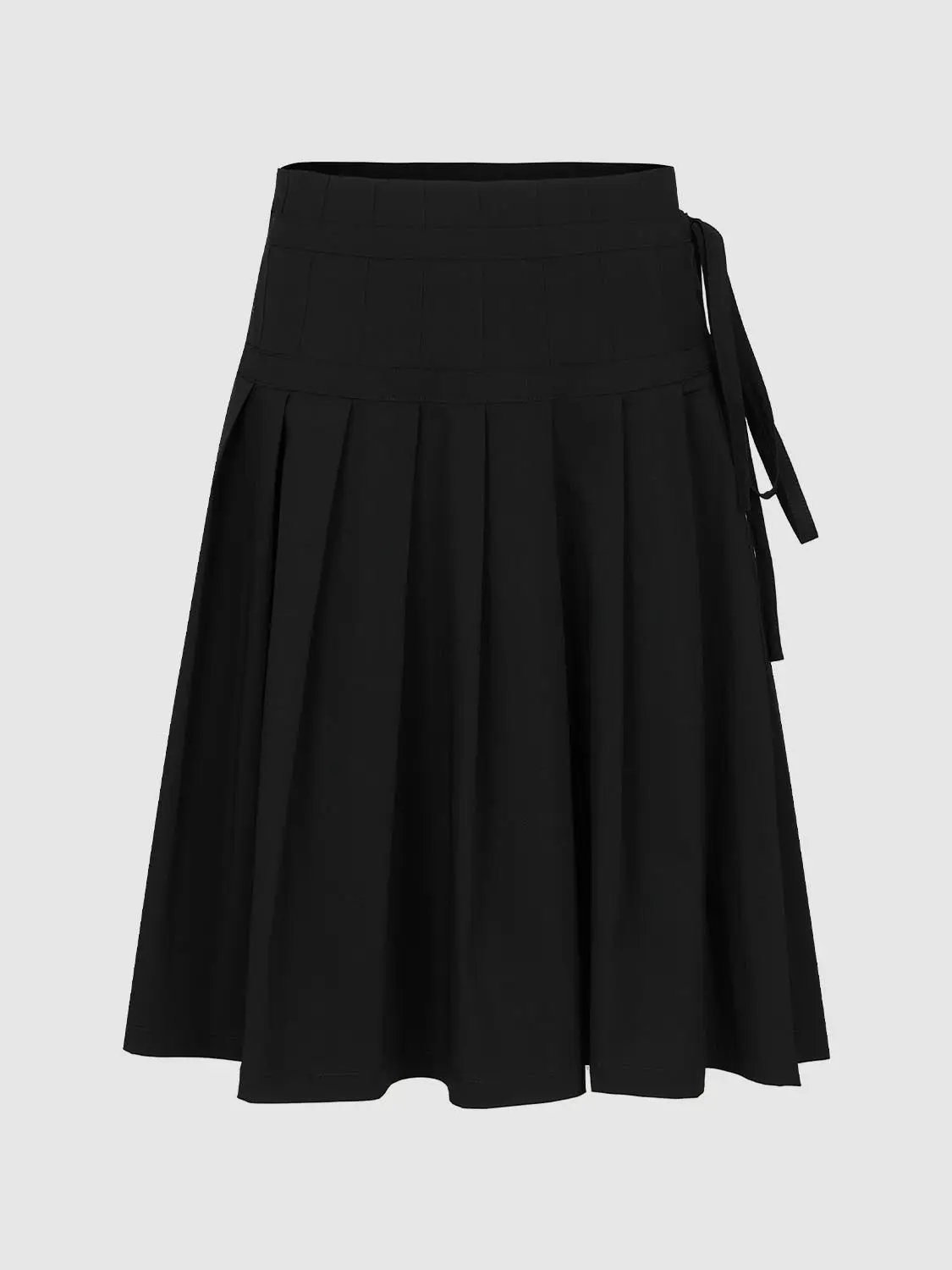 High-Waist Pleated A-Line Cotton Midi Skirt