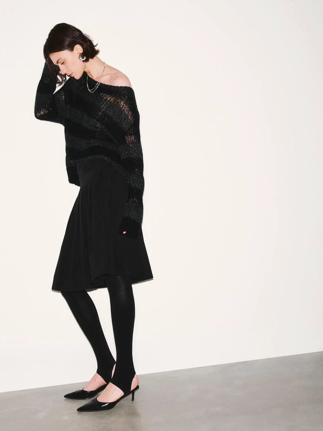 High-Waist Pleated A-Line Cotton Midi Skirt