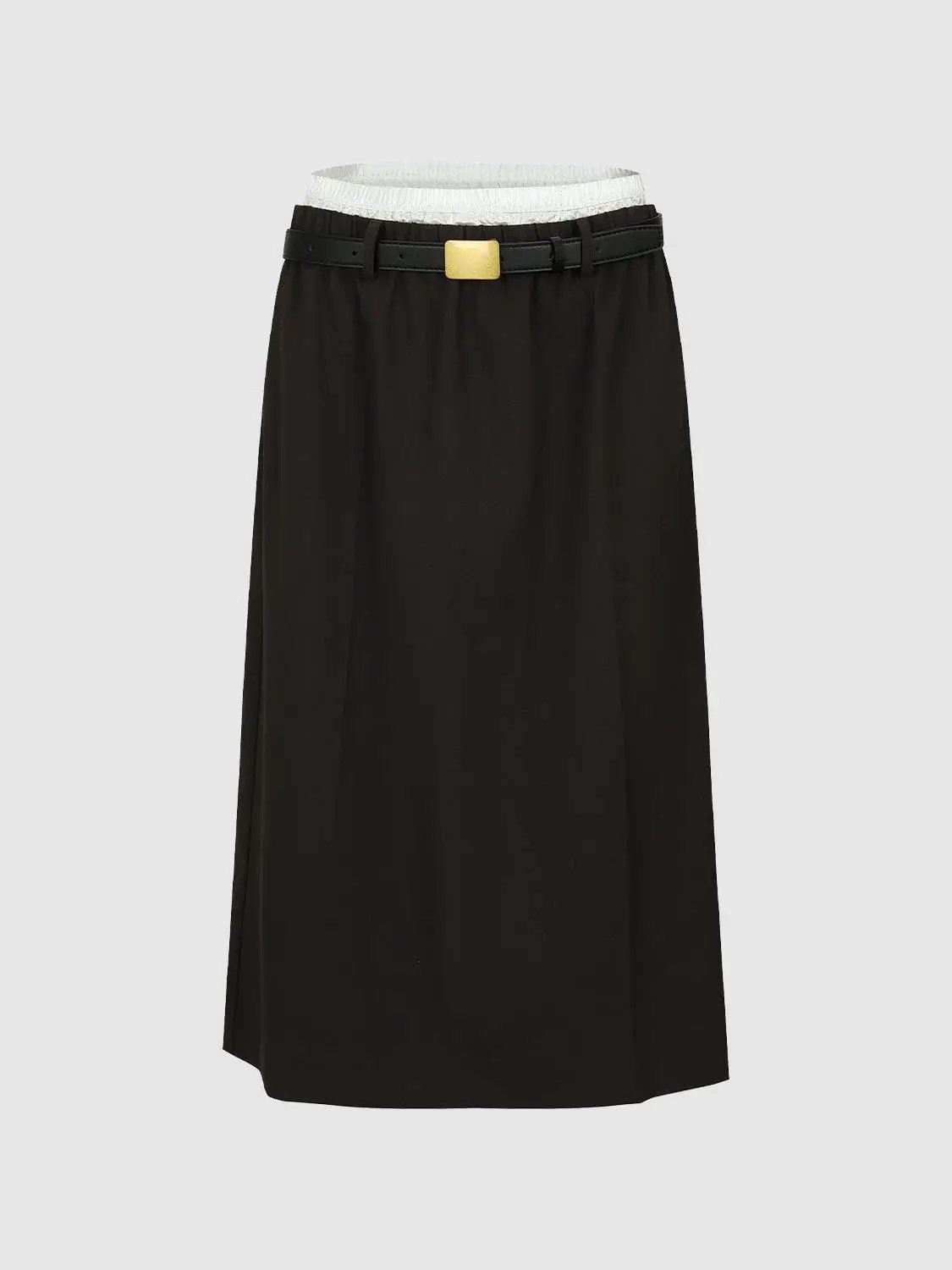 Buckle Belt High Waist Tailored Straight Midi Skirt
