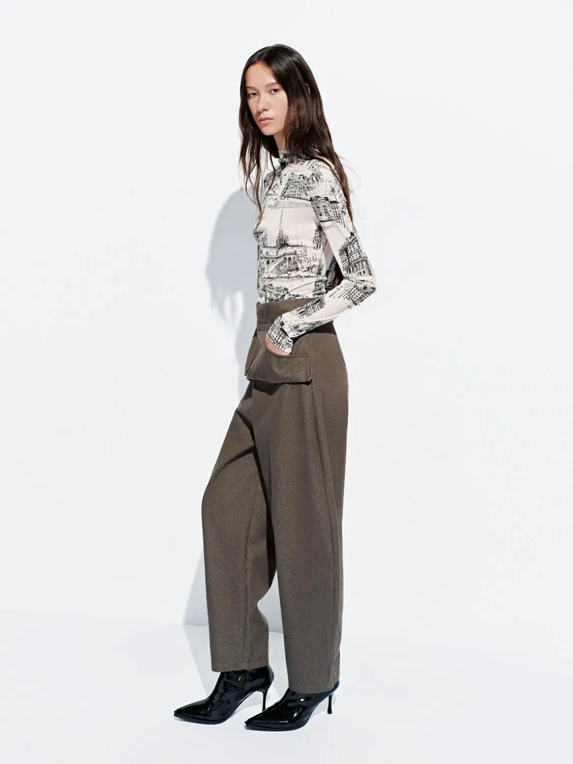 Layered Overlay Draped Waist Wide Leg Cotton Trousers