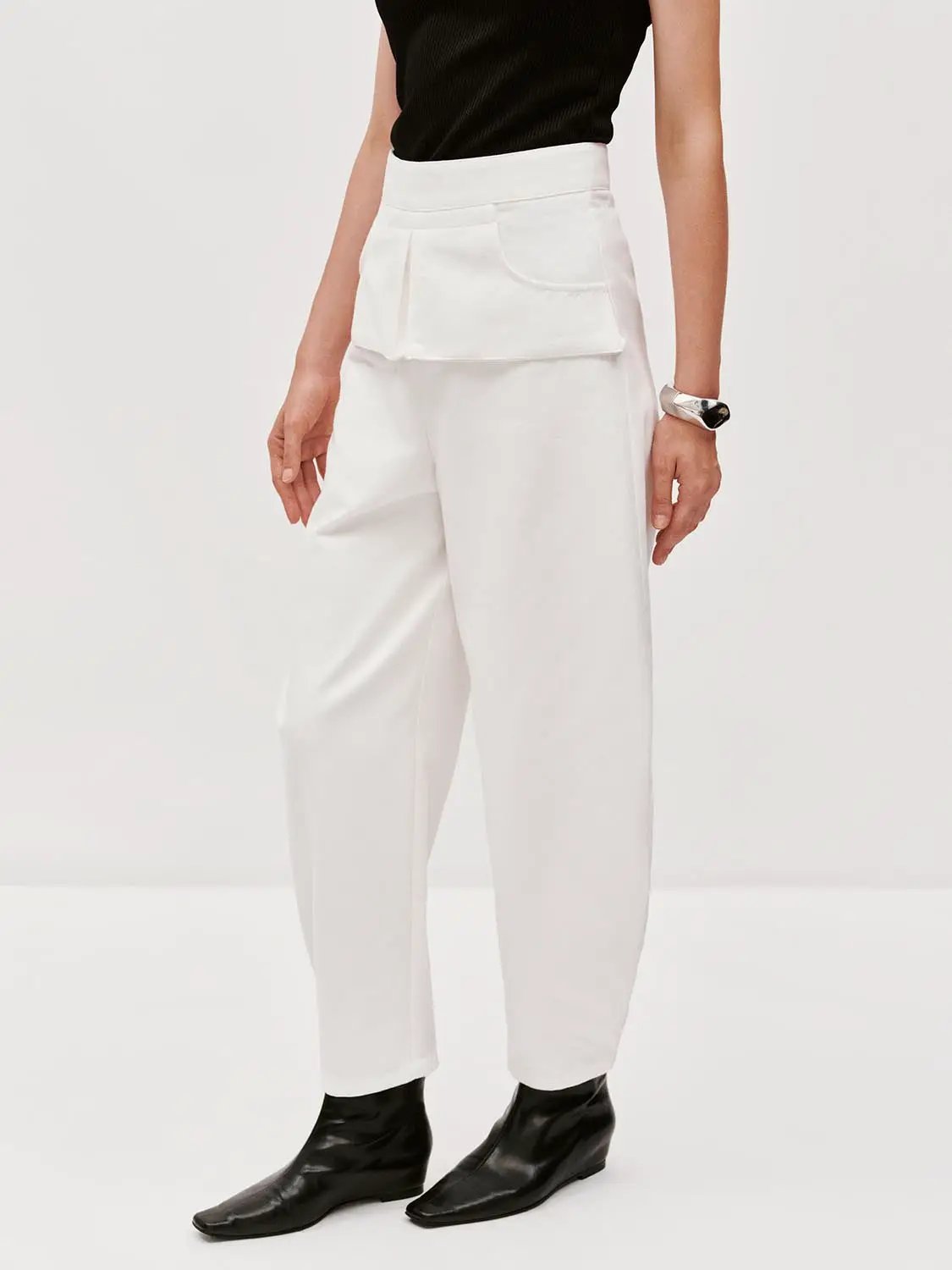Layered Overlay Draped Waist Wide Leg Cotton Trousers