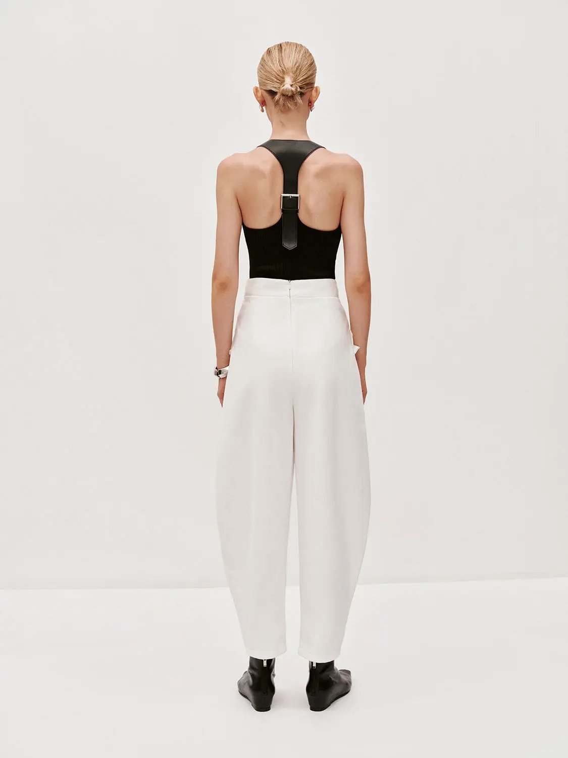 Layered Overlay Draped Waist Wide Leg Cotton Trousers