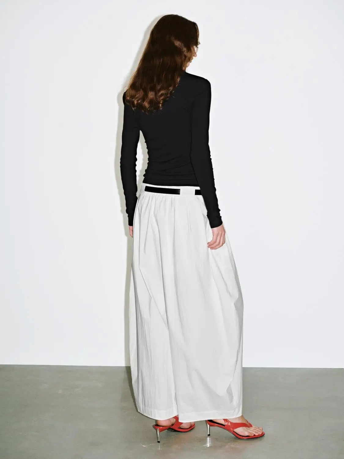 Elastic Waist Belted Pleated Baggy Wide Leg Cotton Pants