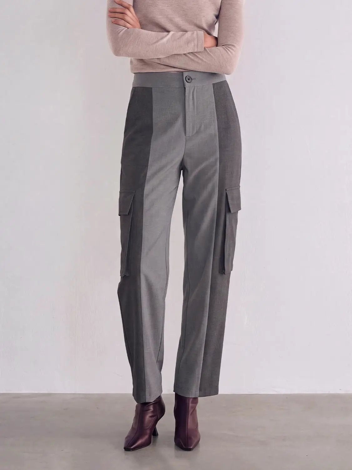 Drawstring Waist Contrast Spliced Barrel Cargo Cotton Pants