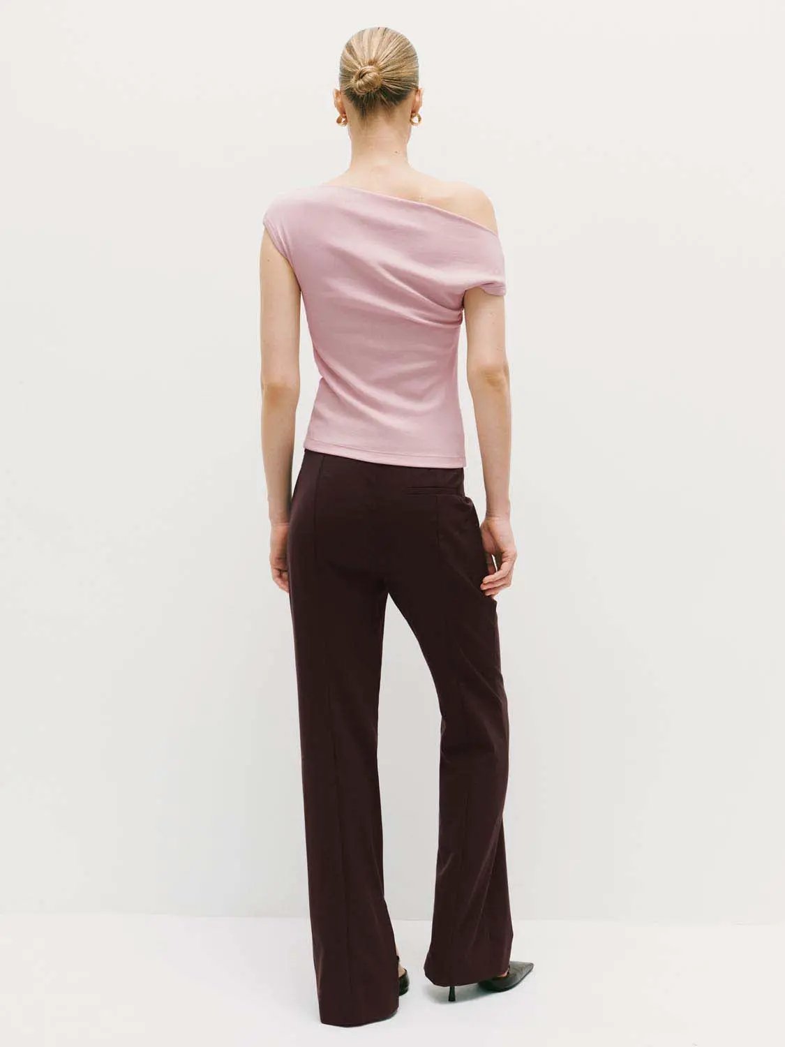 High Waist Front Slit Stretch Straight Pants