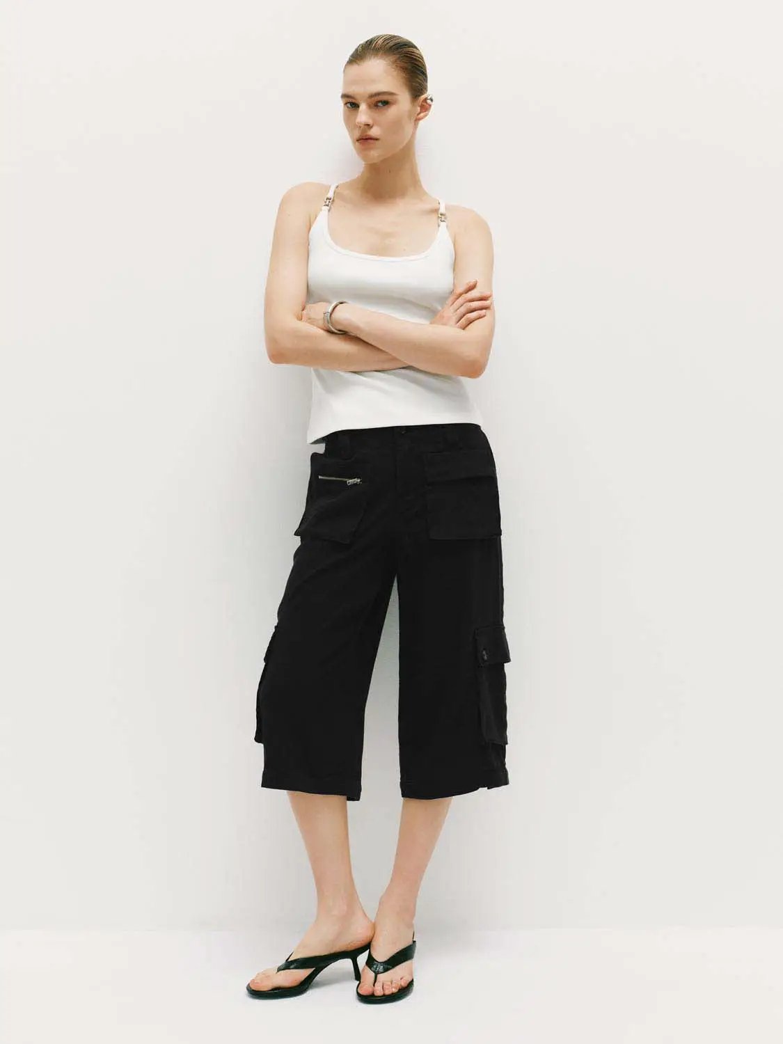 Linen Zippered Pockets Belt Loops Cargo Pants