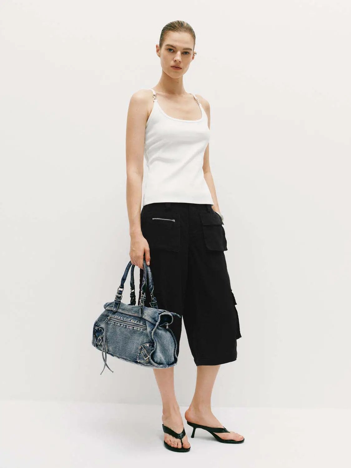 Linen Zippered Pockets Belt Loops Cargo Pants