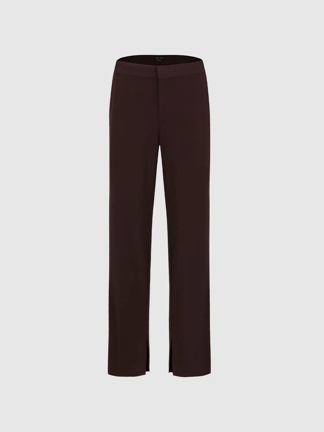 Solid Straight-Leg Tailored Pants With Flat Front And Slit Hem