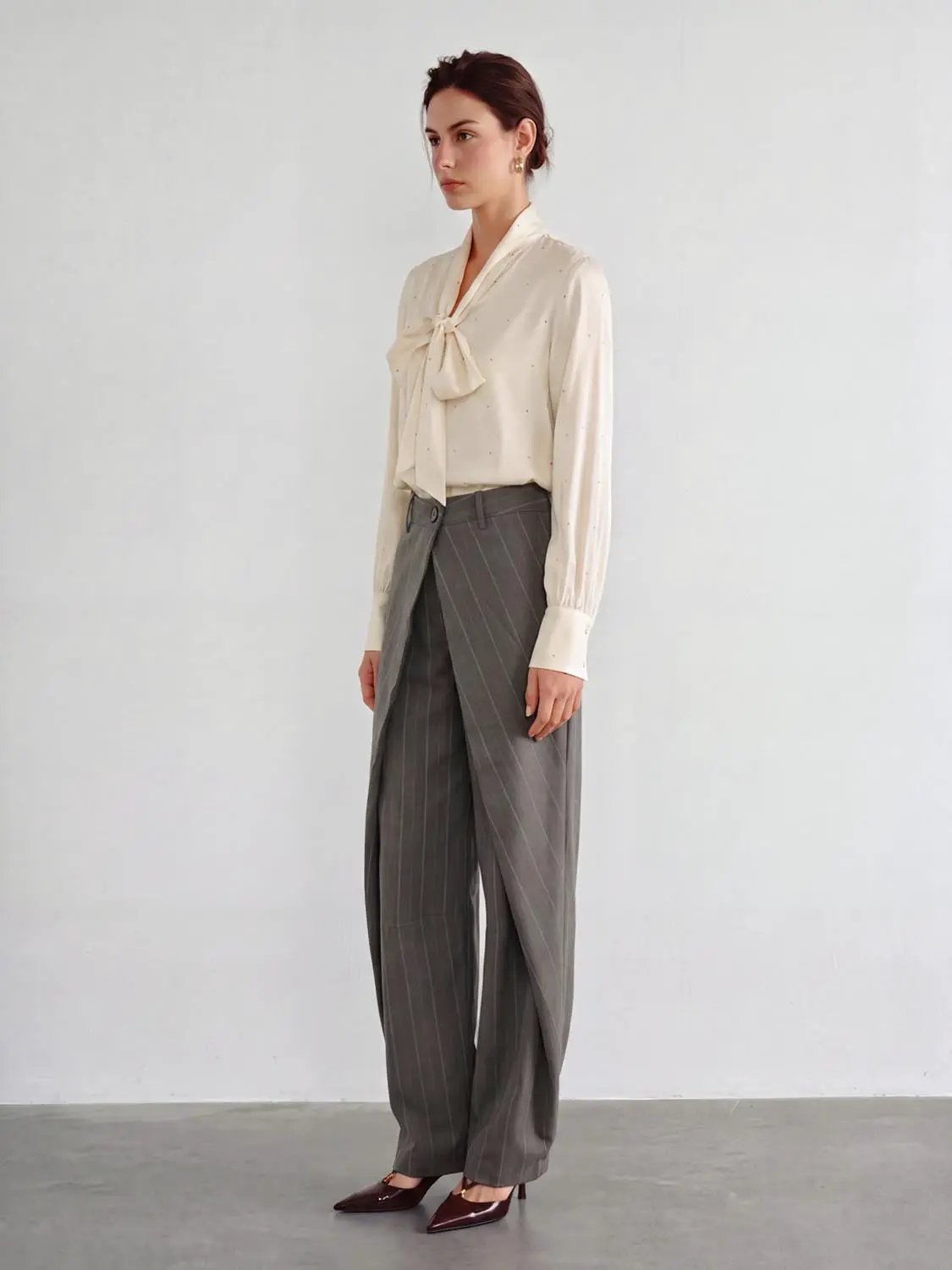 Wrap Front Striped Mid-rise Tapered Pants