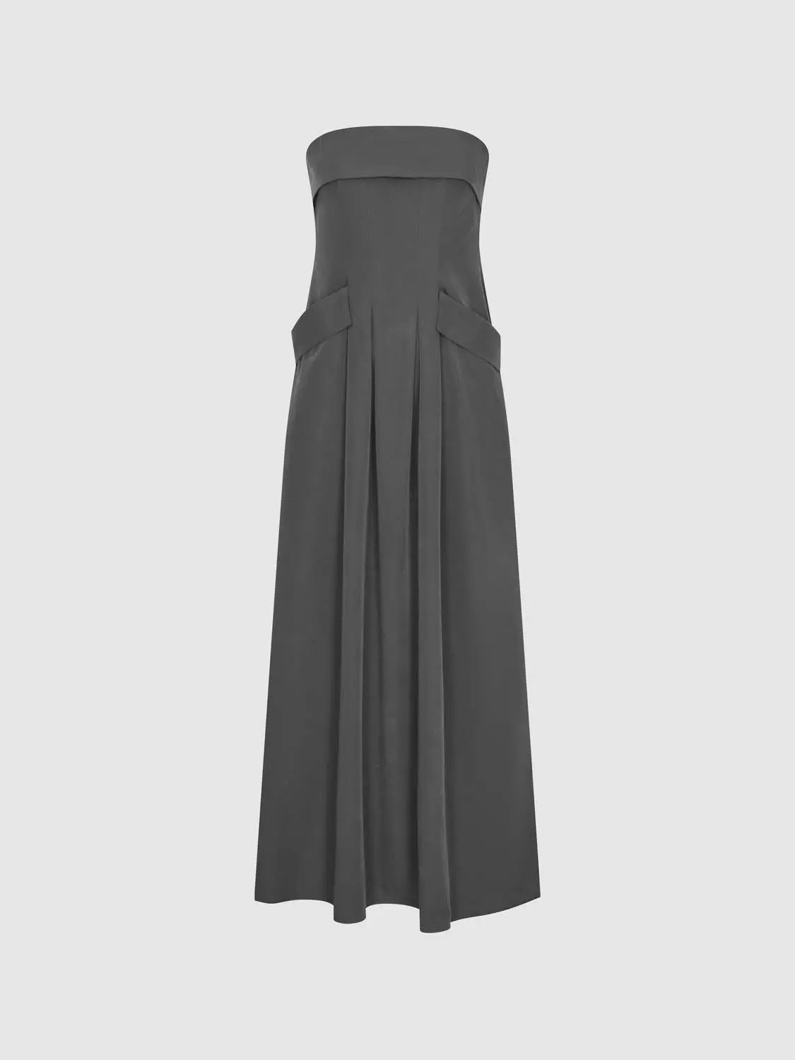 Strapless Bandeau Pleated Stretch A-Line Maxi Dress