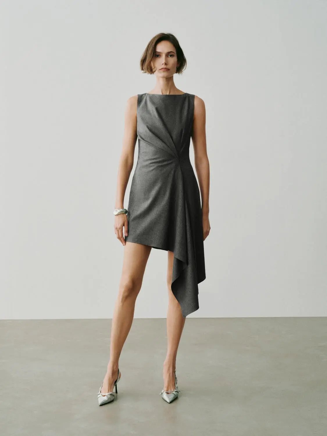 Twisted Checked Asymmetric Hem Sleeveless Mini Dress