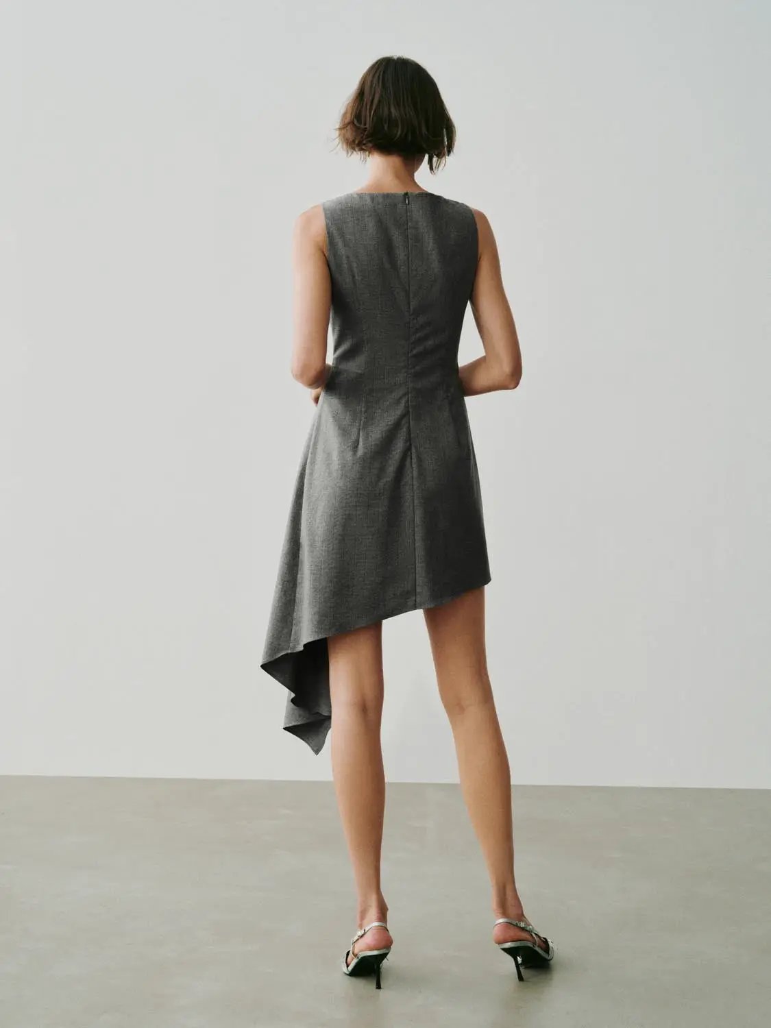 Twisted Checked Asymmetric Hem Sleeveless Mini Dress