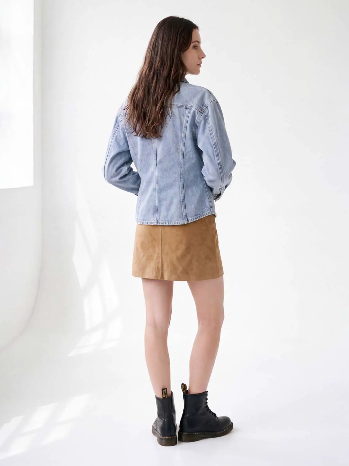 Light Wash Button Front Long Sleeve Cotton Blend Jacket