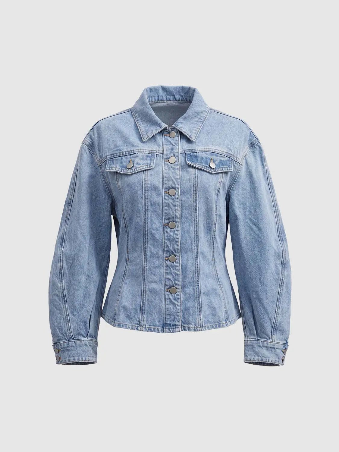 Light Wash Button Front Long Sleeve Cotton Blend Jacket
