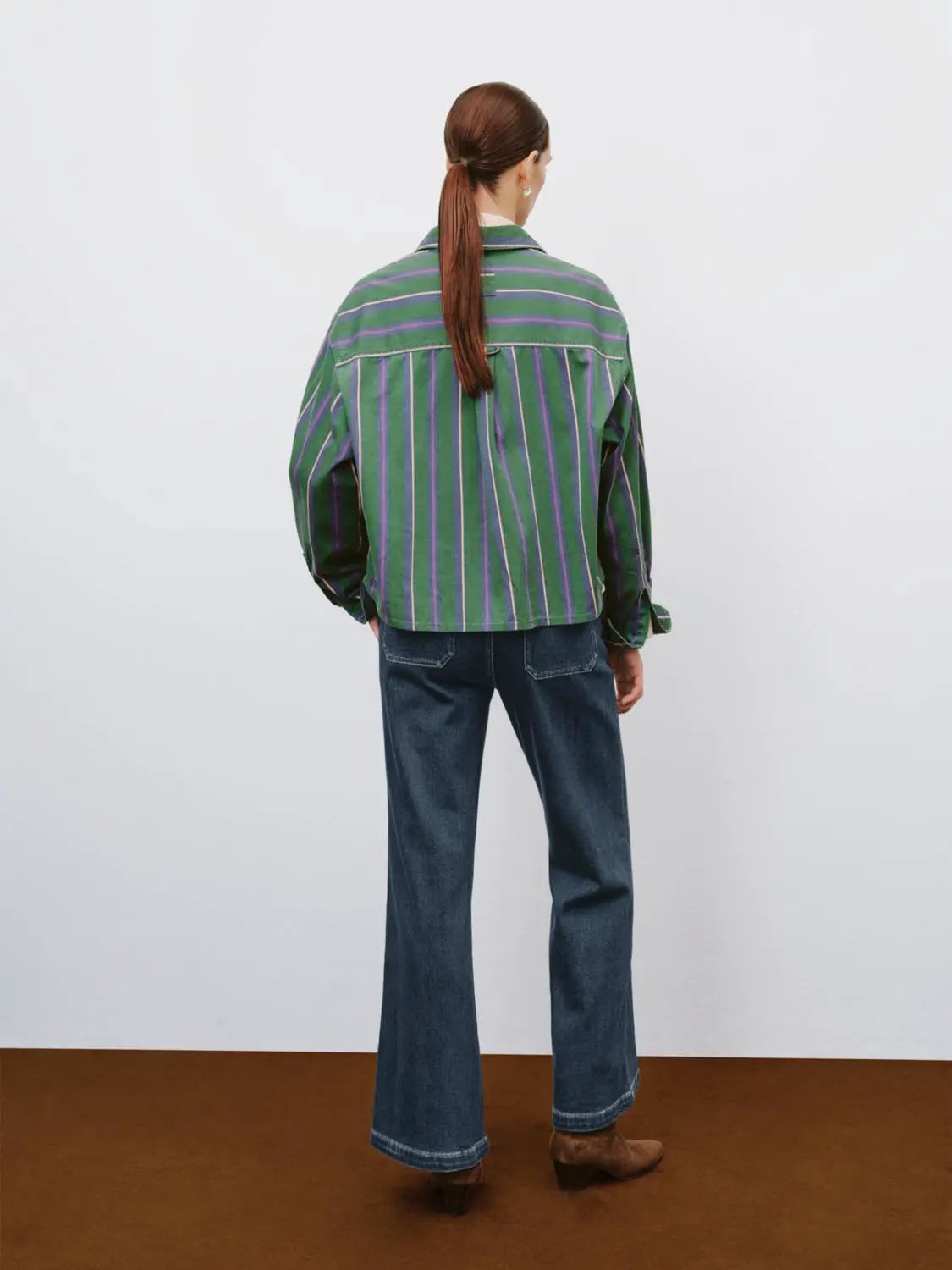 Relaxed Striped Long Sleeve Cotton Blend Shirt