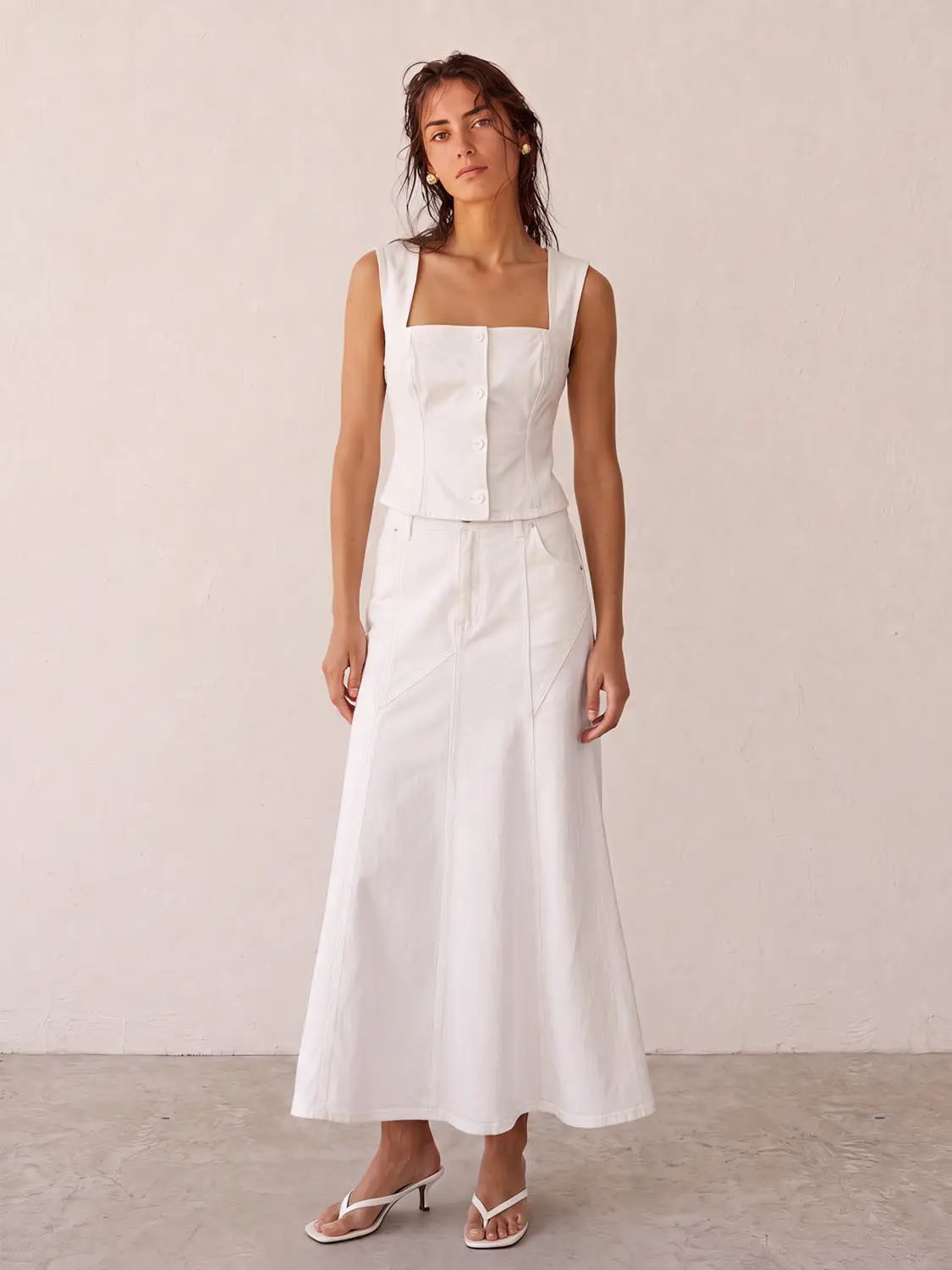 Corset Button Front Sleeveless Cotton Blend Jacket