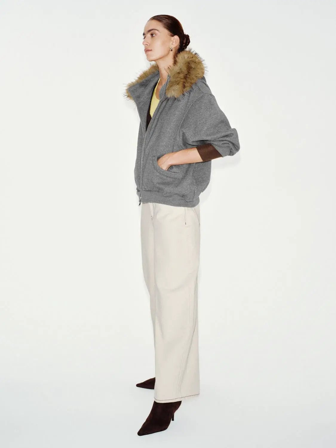 Belted Contrast Stitching Cotton Wide-leg Pants