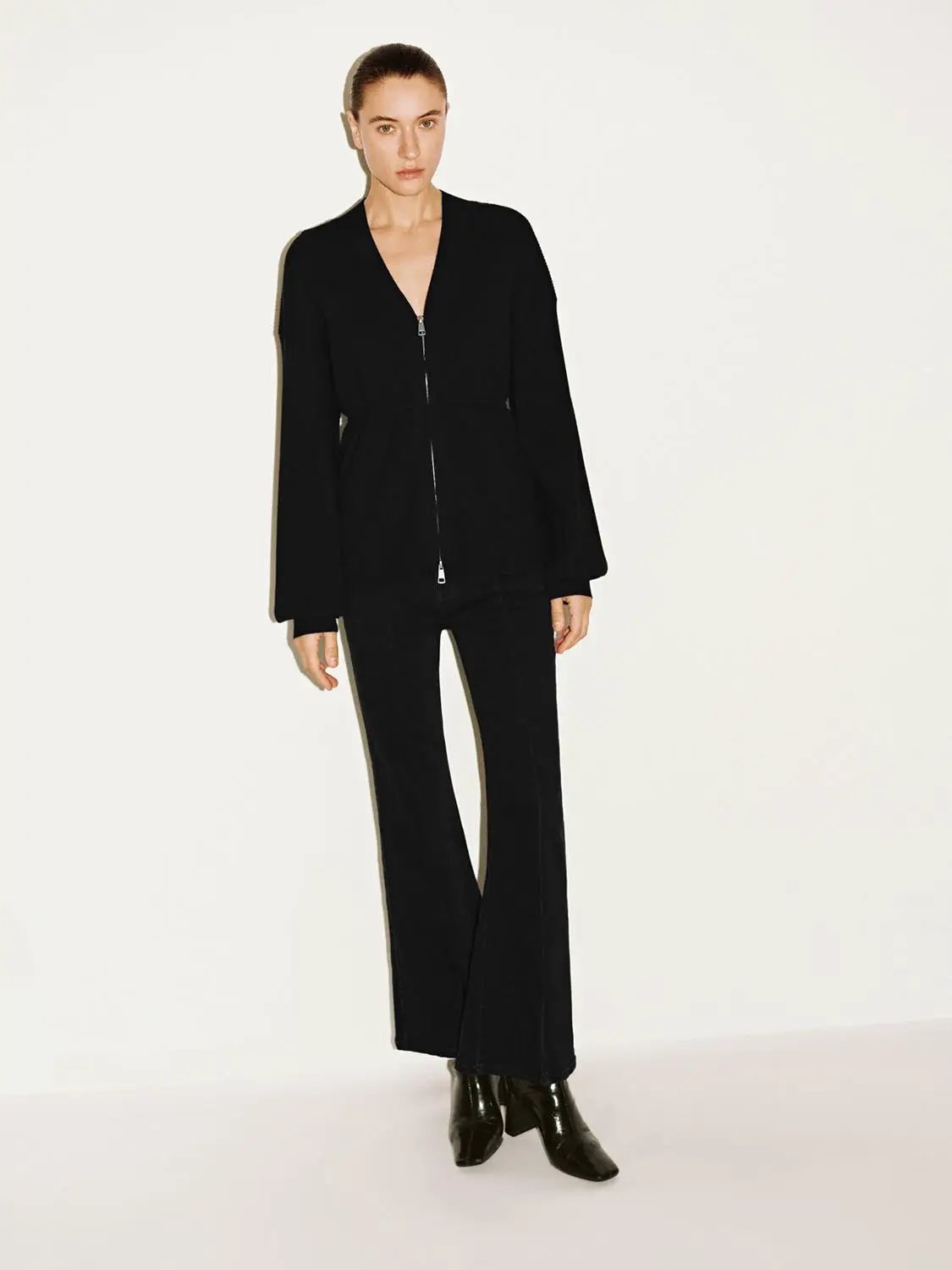 Zip Up Balloon Sleeve Knitted Cardigans