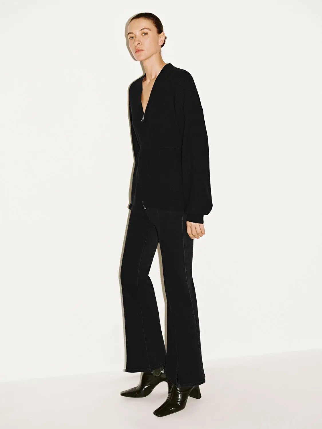 Zip Up Balloon Sleeve Knitted Cardigans