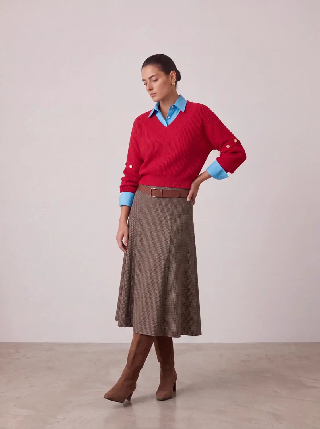 V-Neck Long Sleeve Knitted T-Shirts