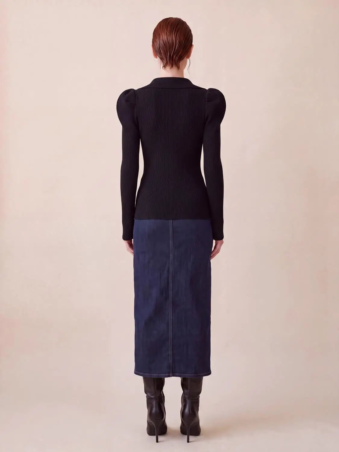 Puff Shoulder Tailored Knitted Cardigan