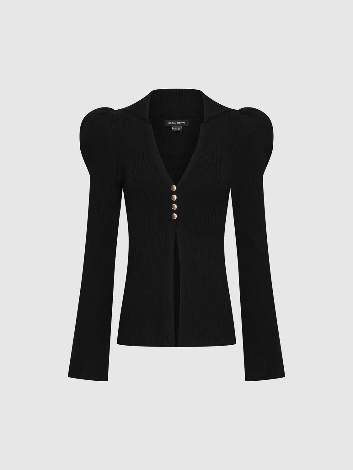 Puff Shoulder Tailored Knitted Cardigan