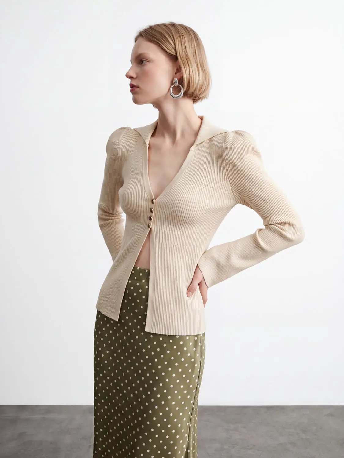 Puff Shoulder Tailored Knitted Cardigan