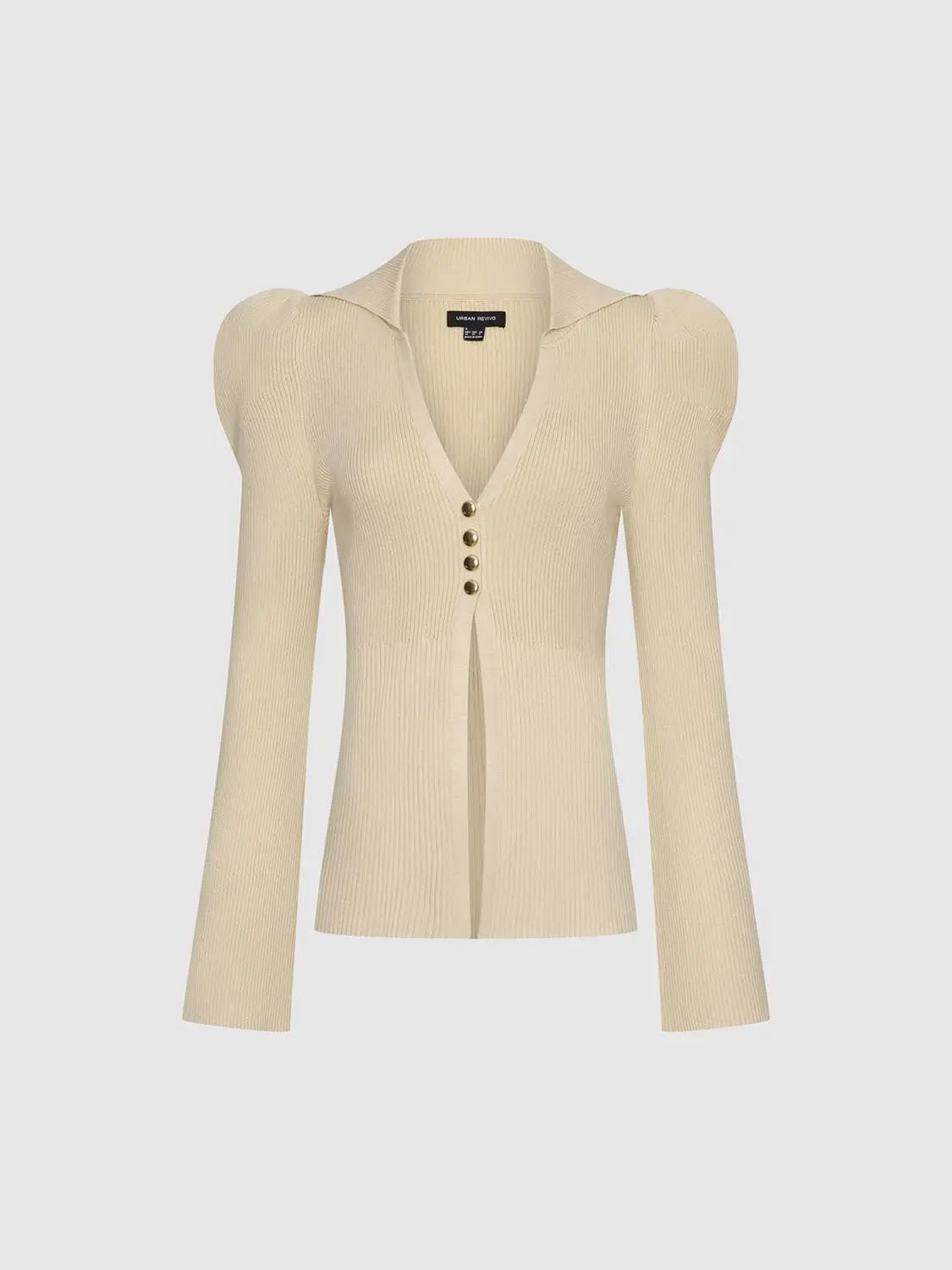 Puff Shoulder Tailored Knitted Cardigan