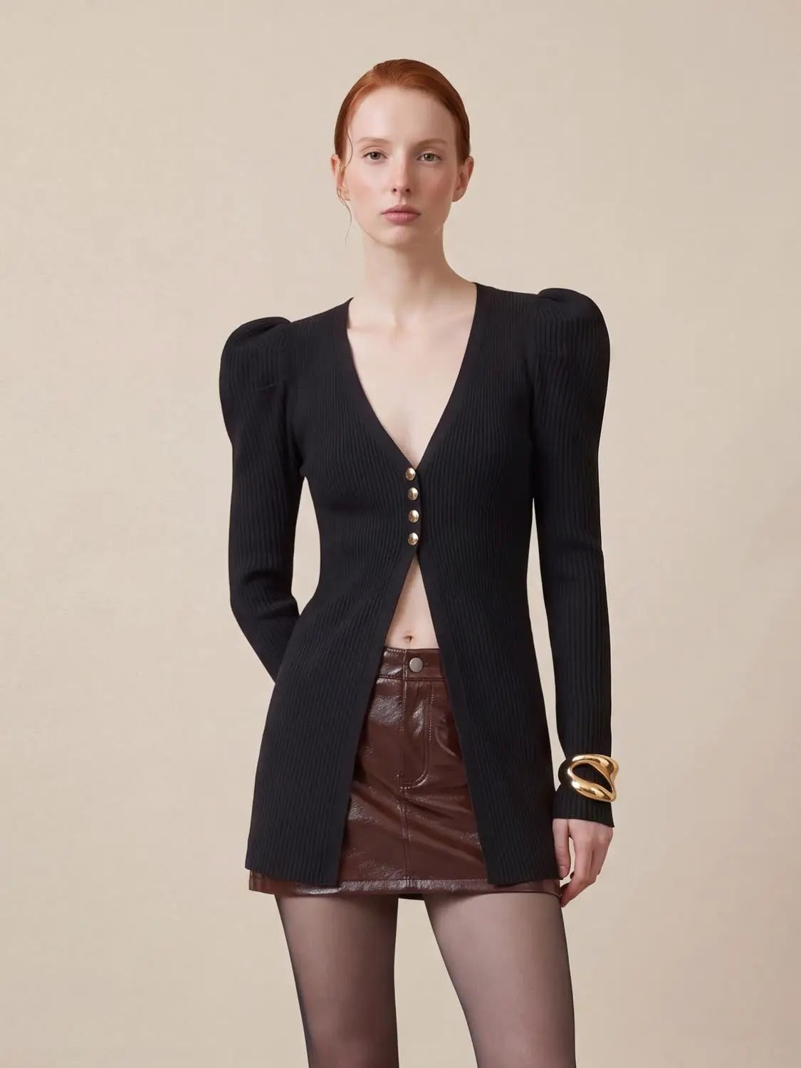 Puff Shoulder Tailored Knitted Cardigan