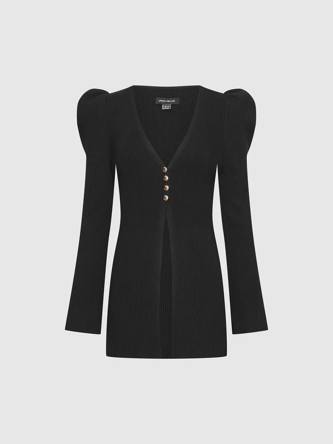 Puff Shoulder Tailored Knitted Cardigan