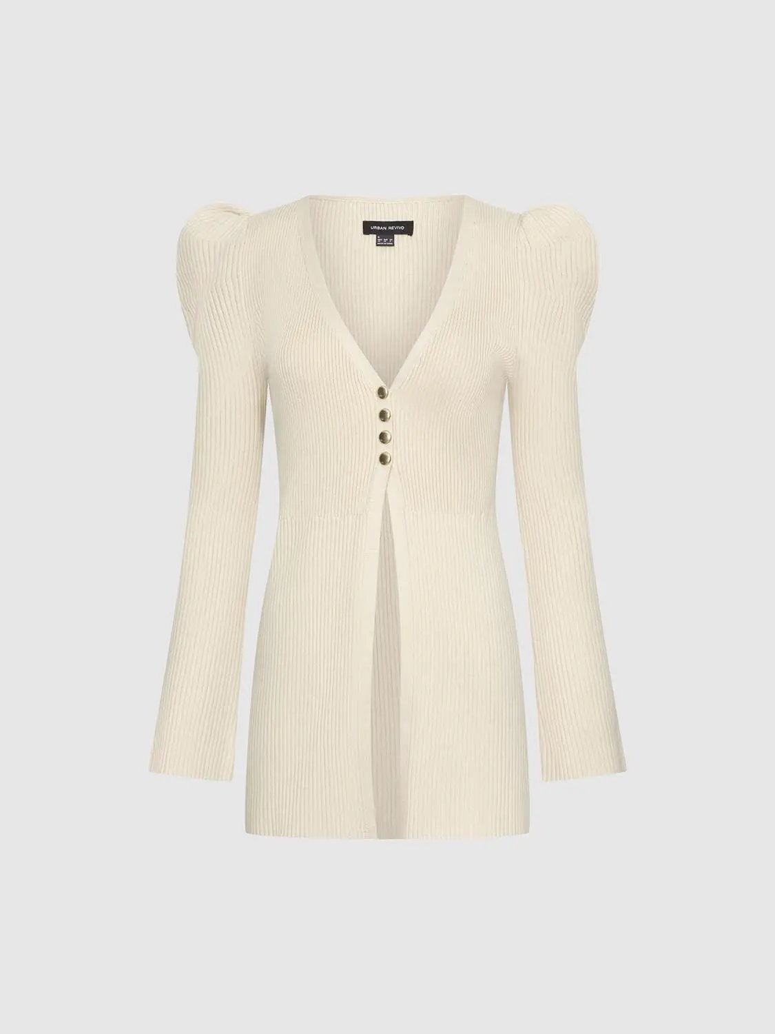 Puff Shoulder Tailored Knitted Cardigan