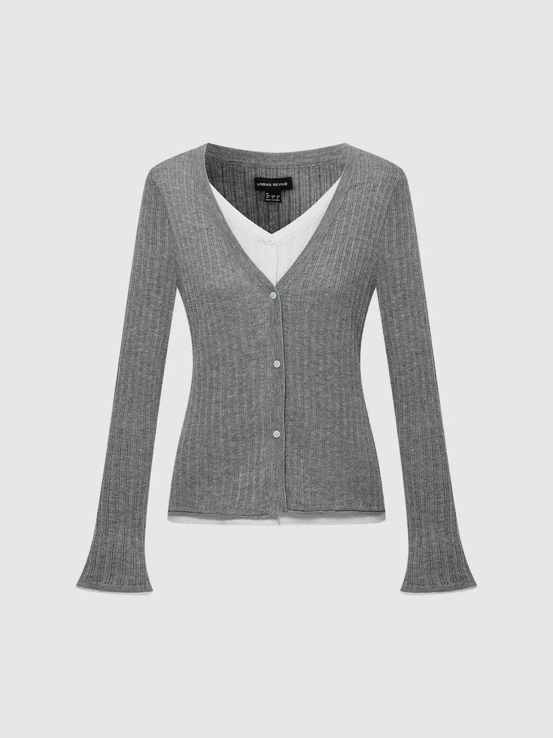 Fitted Ribbed Knit V-neck Long Sleeve Cardigan