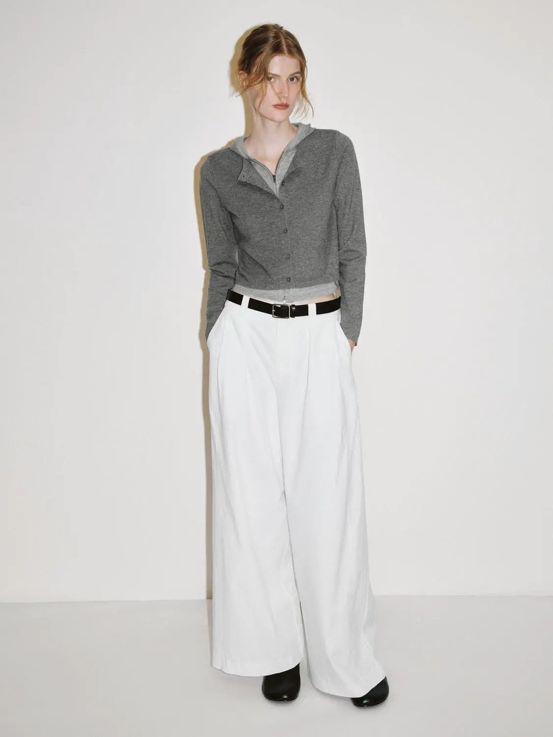 Zip Front Long Sleeve Hooded Knit Cardigan