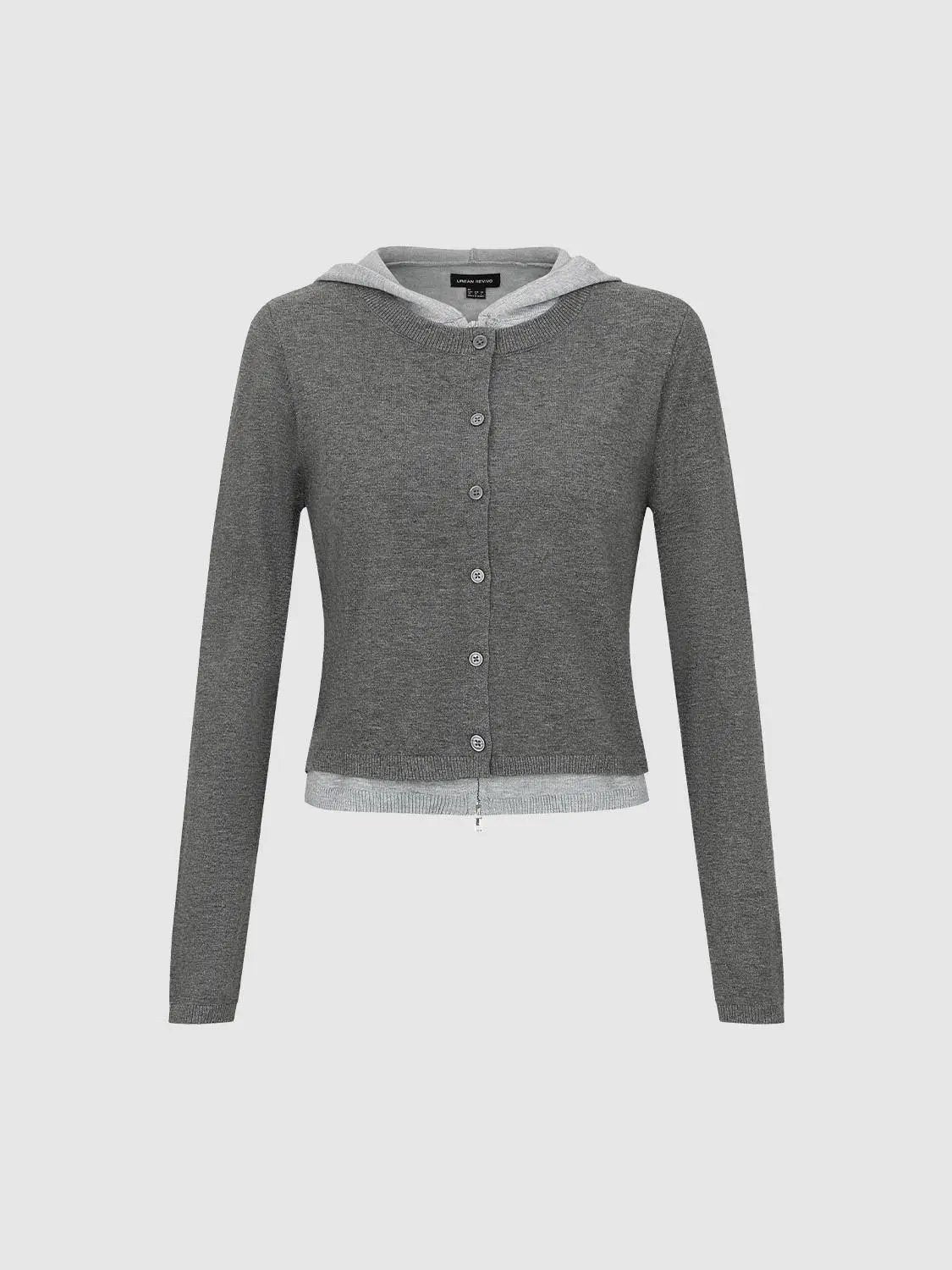 Zip Front Long Sleeve Hooded Knit Cardigan