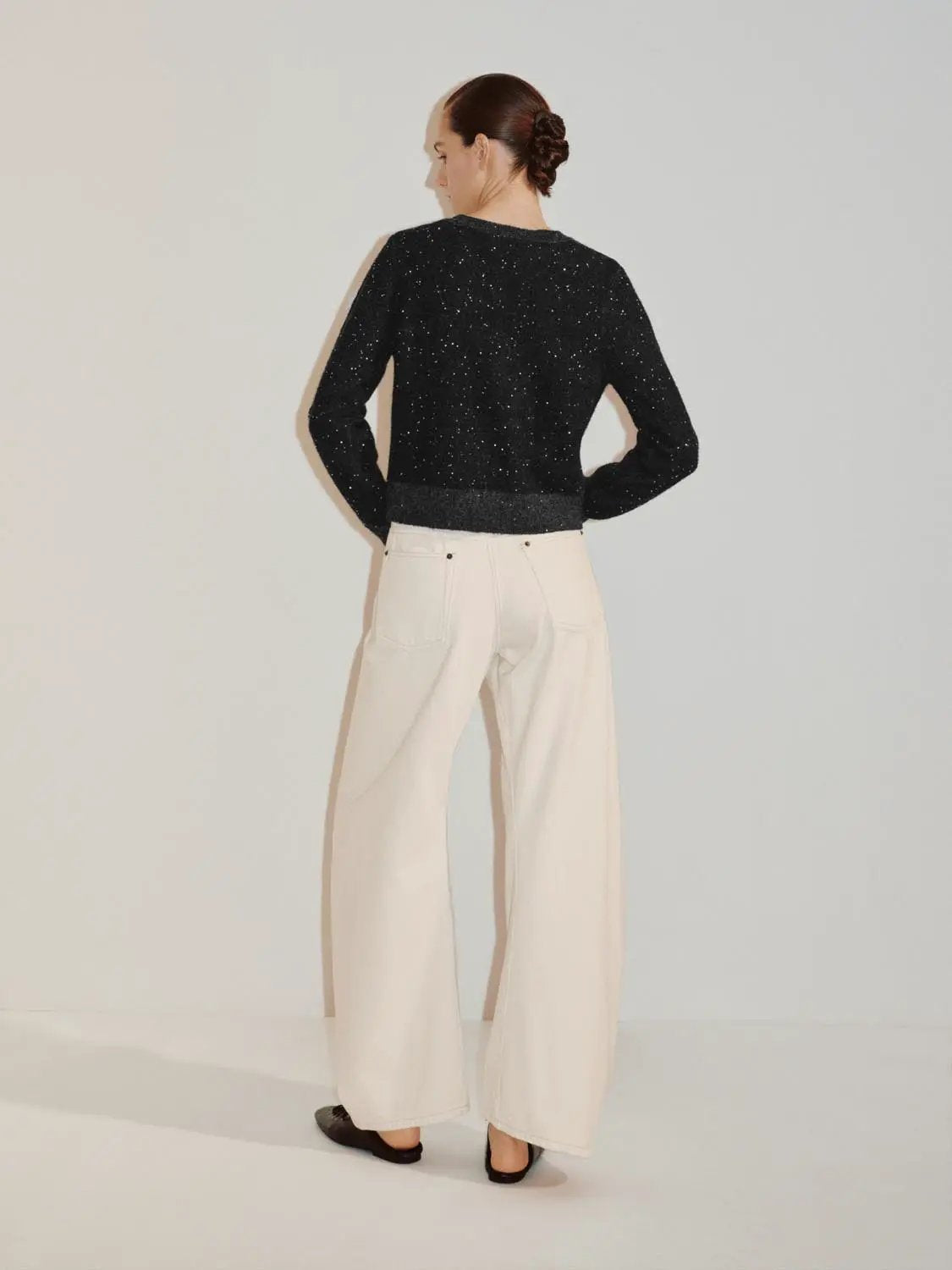 Textured Dotted Ribbed Hem Crew Neck Long Sleeve Sweater
