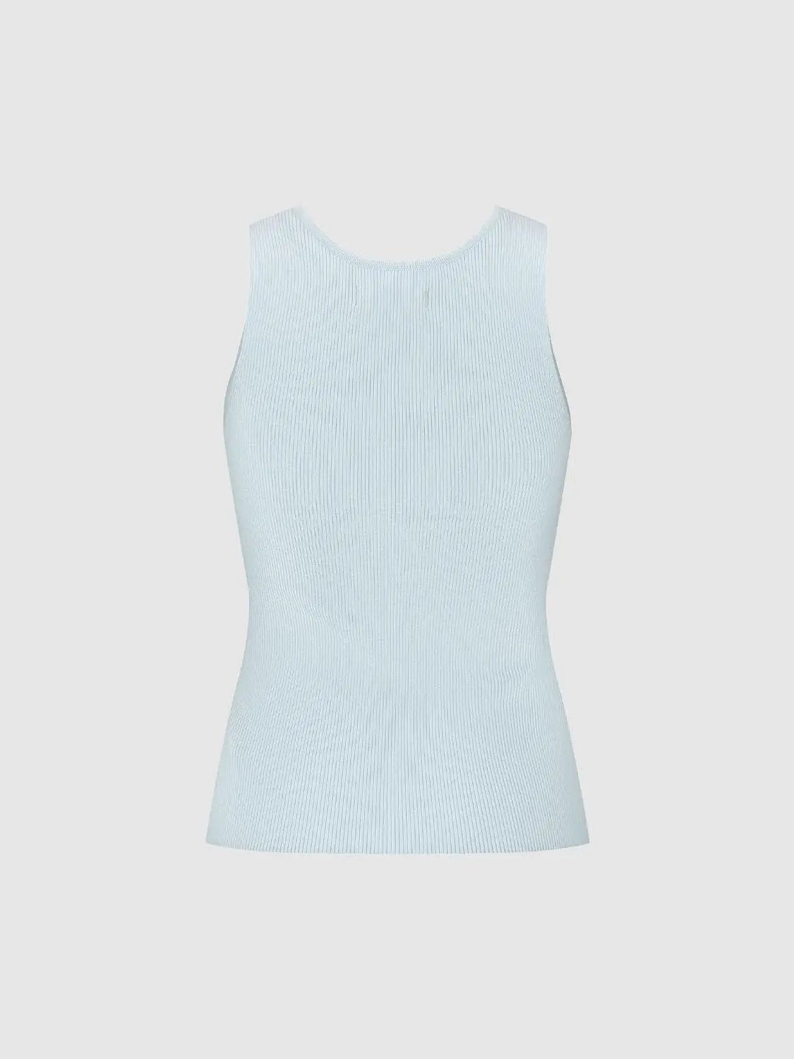 Fitted Ribbed Knit Keyhole Sleeveless Tank Top