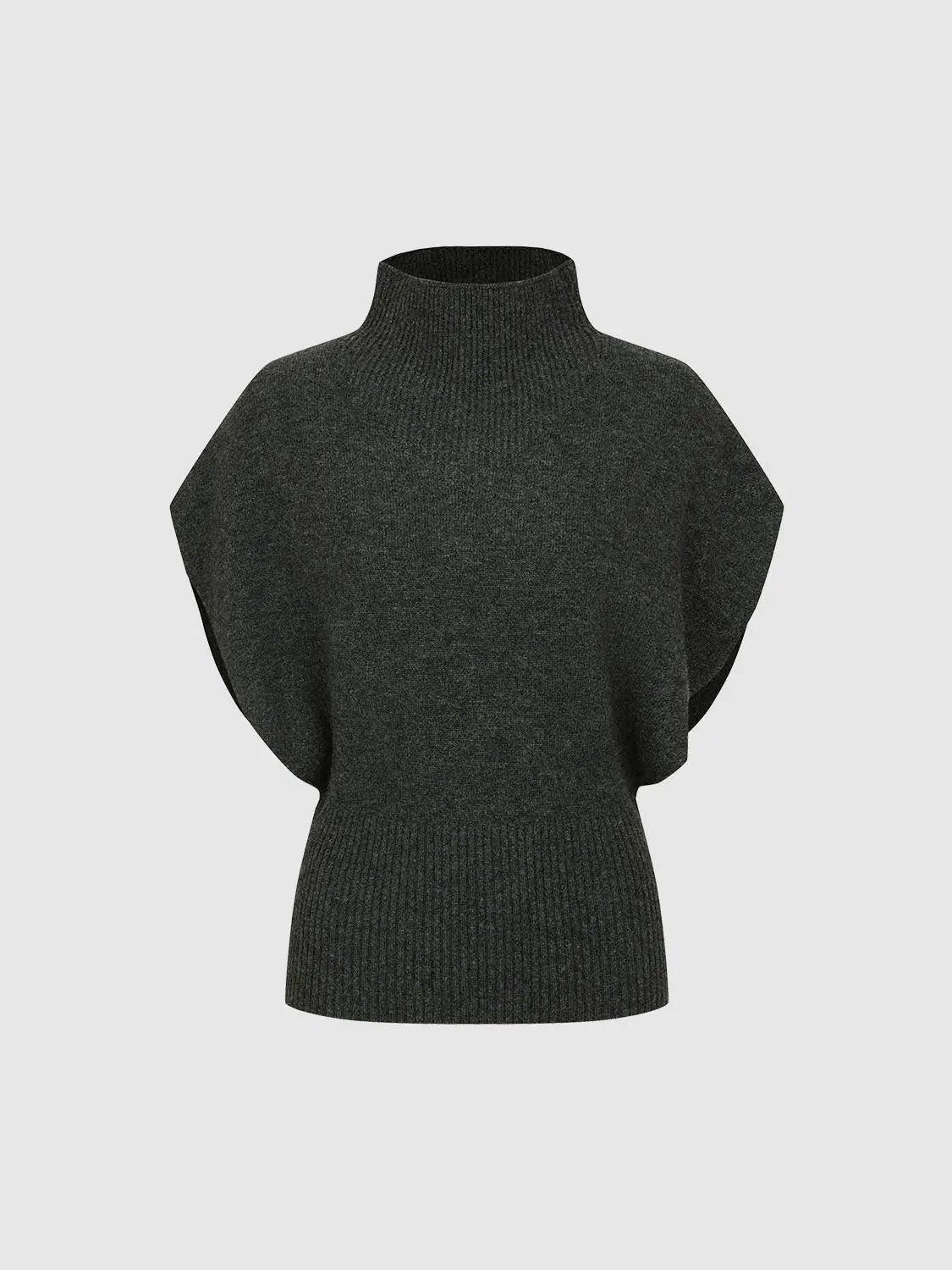 Knit Mock Neck Ribbed Hem Short Sleeve Sweater