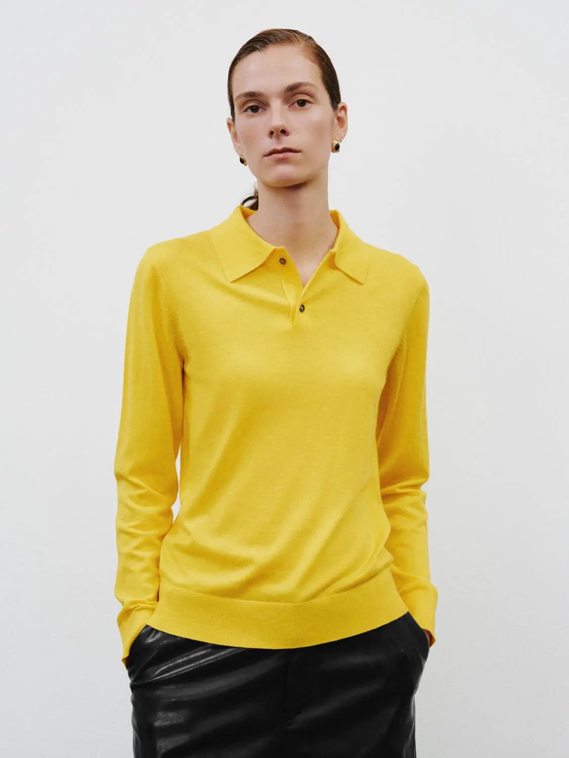 Polo Collar Long Sleeve Fitted Knit Sweater