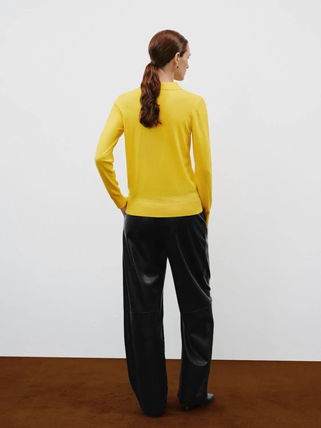 Polo Collar Long Sleeve Fitted Knit Sweater