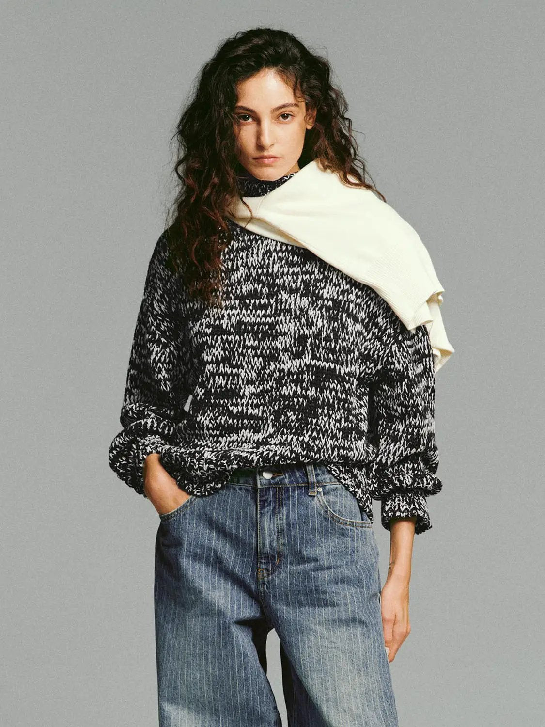 Textured Knit Mock Neck Long Sleeve Sweater
