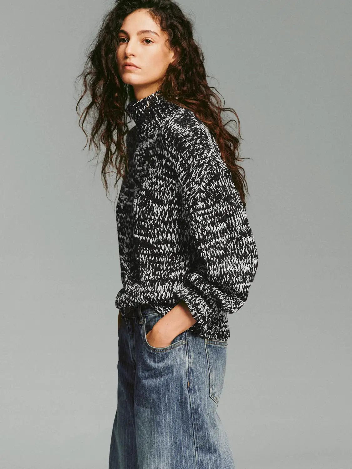 Textured Knit Mock Neck Long Sleeve Sweater