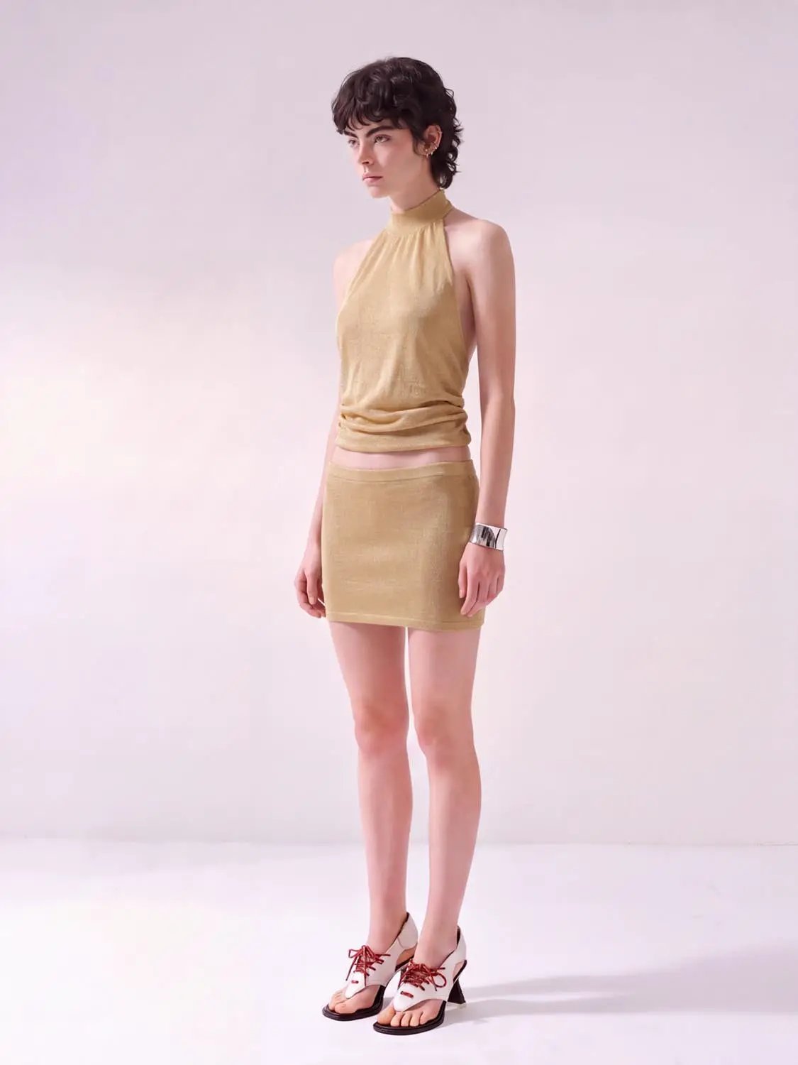 Metallic Knitted Halter Neck Sleeveless Top