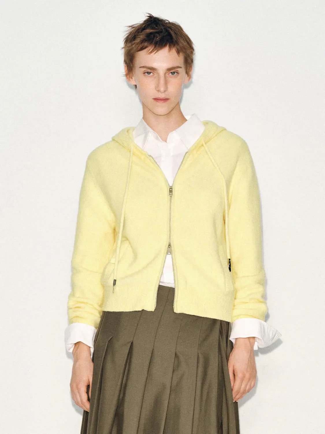 Textured Hooded Long Sleeve Zip Front Knit Jacket