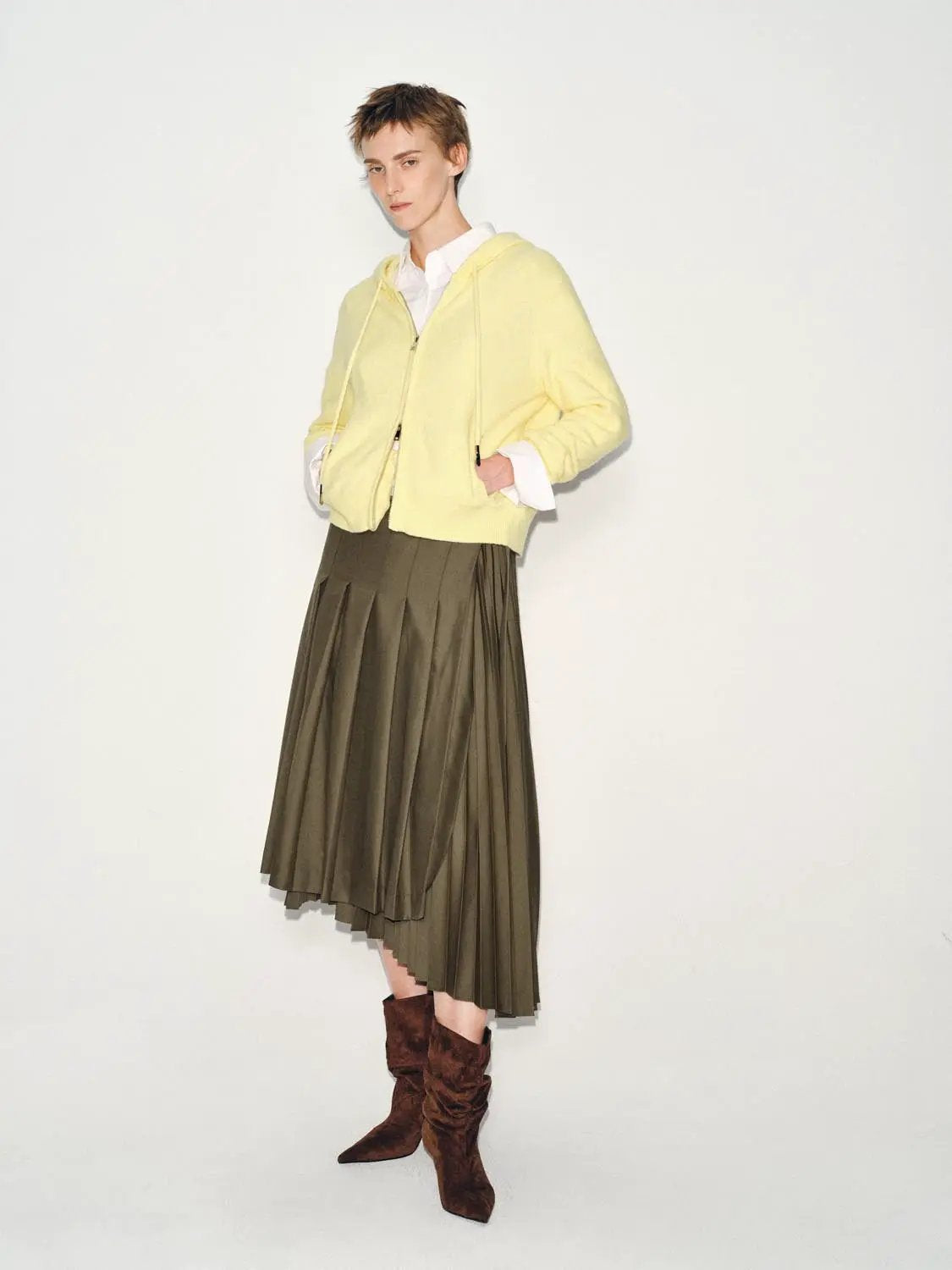 Textured Hooded Long Sleeve Zip Front Knit Jacket